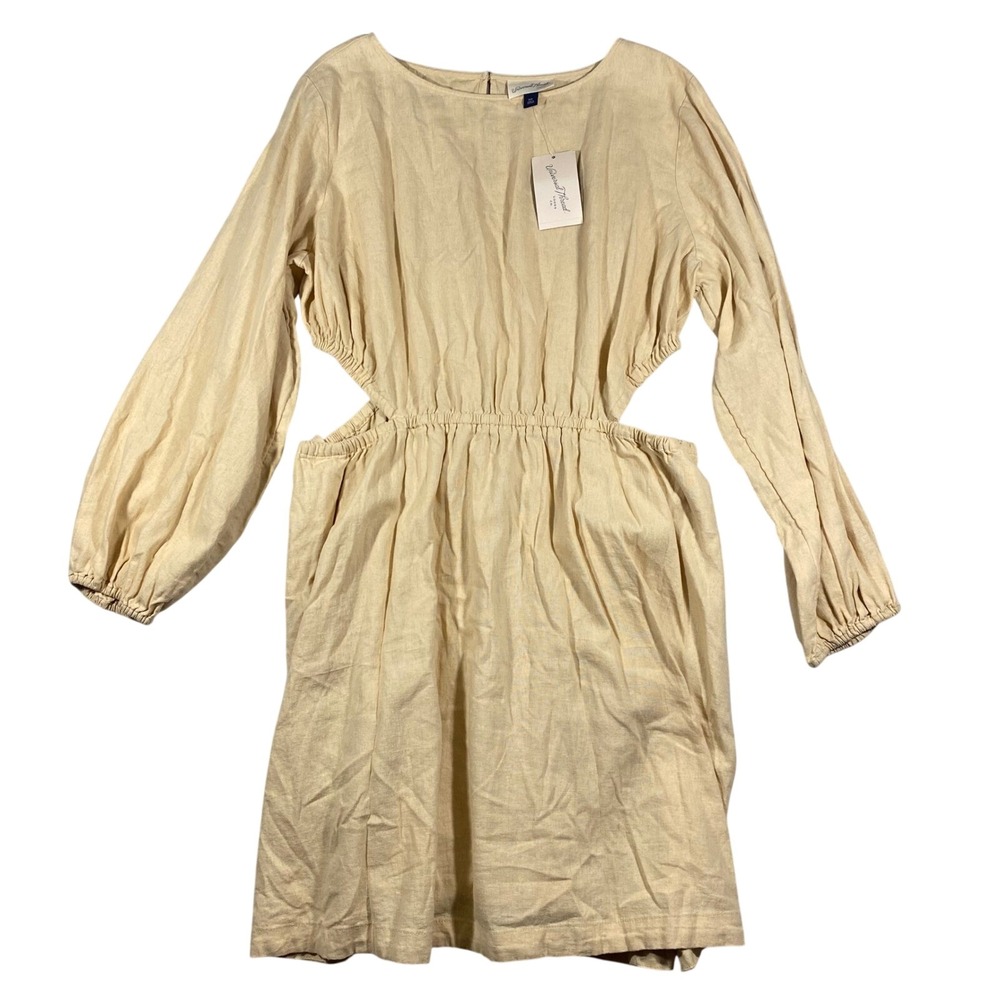 Universal Thread Cutout Midi Dress Womens XXL Tan Linen Blend Long Sleeve
